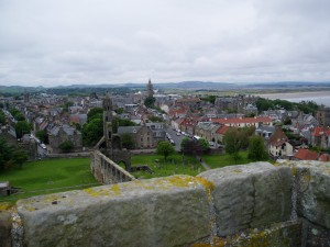 The town of St Andrews, as seen from the top of the 12-century St Regulus' Tower, which stands amidst the cathedral ruins.